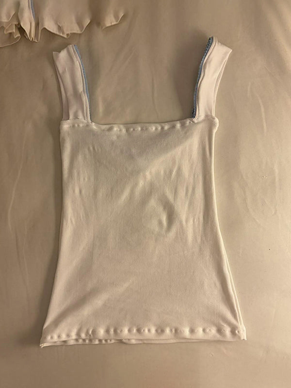 Kontrastfarbenes Y2K Spitzenschleife Schlankes Tank Top