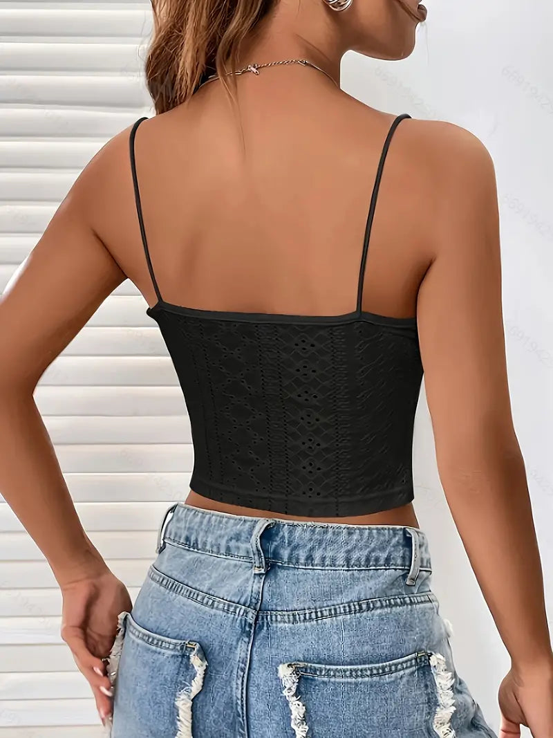 Vintage Lochstickerei Cami Crop Top mit Spitze