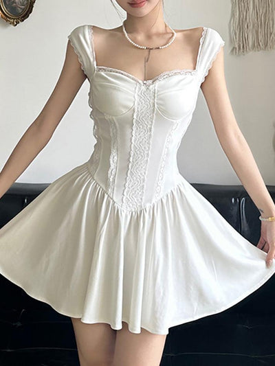 Weißes Französisches A-Line Corsagenkleid mit Spitze