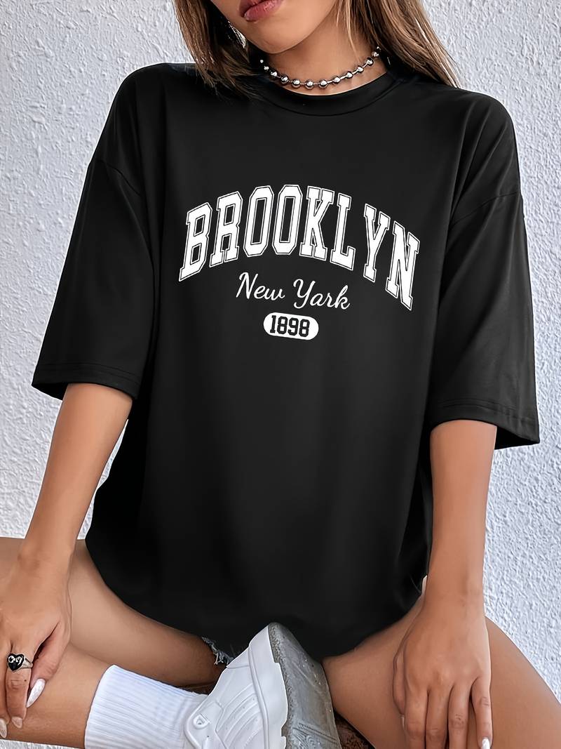 Savannah – stilvolles rundhals-t-shirt mit brooklyn-print