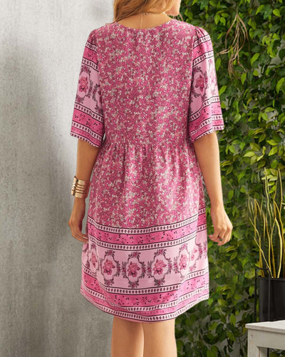 Juvie | Damenkleid mit V-Ausschnitt und Boho-Blumendruck