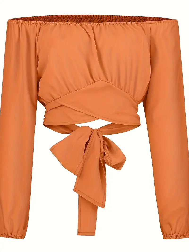 Orange Überkreuzter Rückenschnürung Schulterfreie Crop Bluse