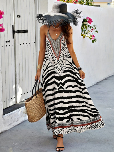 Maevelyn | Chic Zebra Print Backless Halter Neck Dress