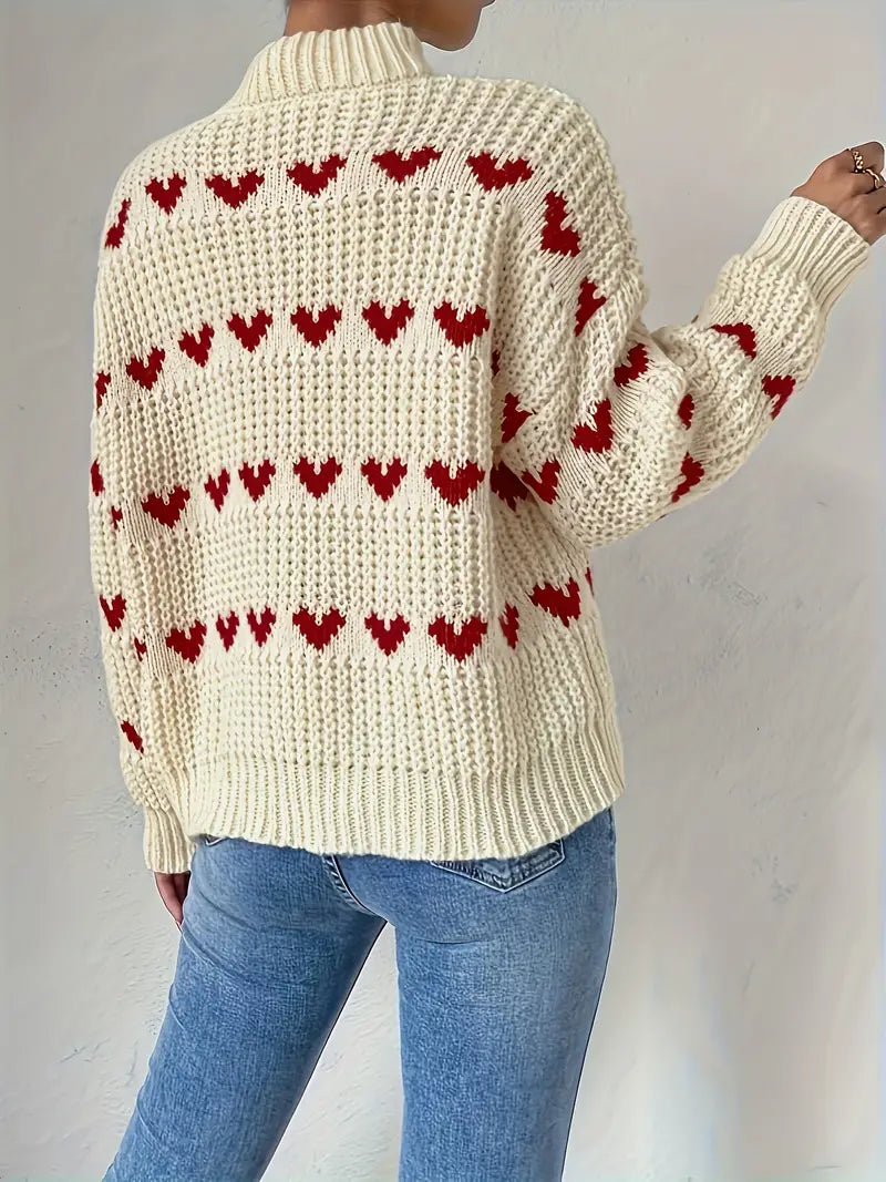 Dreianor | Kuschelige Herzen Pullover mit hohem Hals