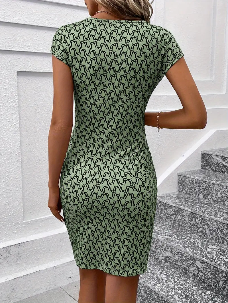 Riley – elegantes kleid mit rundhalsausschnitt und allover-print