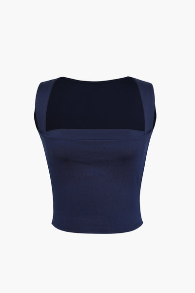 Navyblaues Y2K Quadratischem Ausschnitt Crop Tank Top