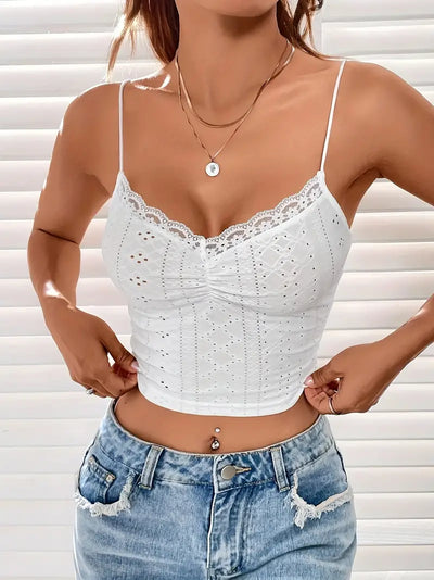 Vintage Lochstickerei Cami Crop Top mit Spitze