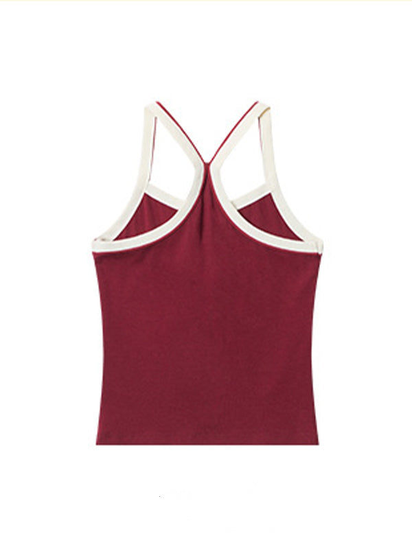 Rotes Retro Splicing Schlichtem Rücken Tanktop