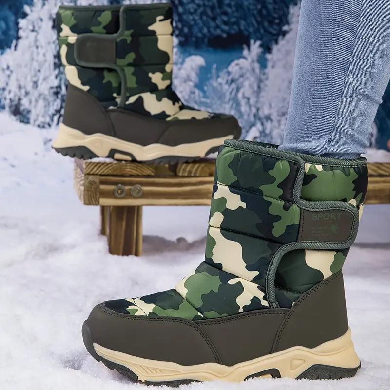 Klethorin | Damen Fashion Camo Schneestiefel - Warm, dickes Plüschfutter mit runder Zehe