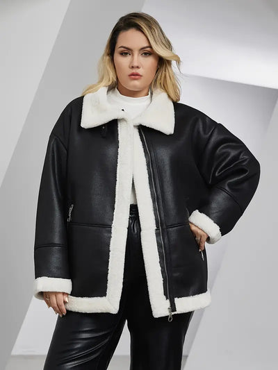 Irevela | Plus Size Casual Wintermantel – Teddy-Paneel, lange Ärmel für Damen