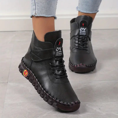 Ellimys | Kurze Damenstiefel mit hohem Schaft, lässige Schnürstiefel aus Plüsch