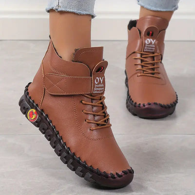 Ellimys | Kurze Damenstiefel mit hohem Schaft, lässige Schnürstiefel aus Plüsch