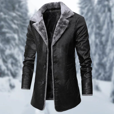 Luciane | Warme Herren-Fleece-Winterjacke mit PU-Lederoptik