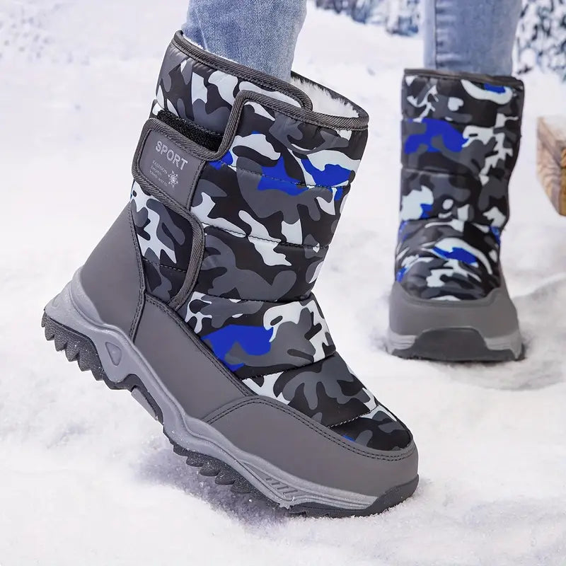 Klethorin | Damen Fashion Camo Schneestiefel - Warm, dickes Plüschfutter mit runder Zehe