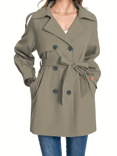 Rerholha | Schicker mittellanger Damen-Trenchcoat - Elegantes Grau mit Gürtel an der Taille