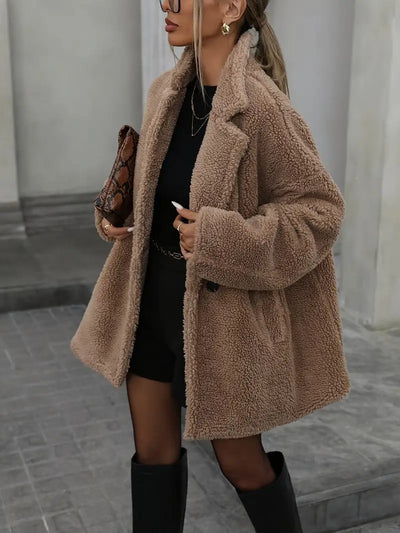 Iremona | Women'S Plüsch Shearling Mantel, Zweireiher Jacke mit gefalteten Taschen