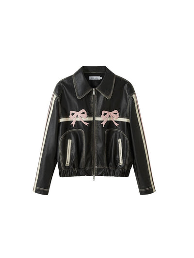 Y2K Bowknot Zip Up Lederjacke