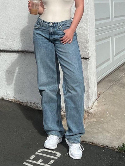 Klassische Mid Waist Gewaschene Boyfriend Jeans