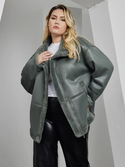 Irevela | Plus Size Casual Wintermantel – Teddy-Paneel, lange Ärmel für Damen