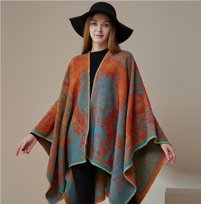 Gudrunam | Damen Elegante Poncho Strickjacke | Lange