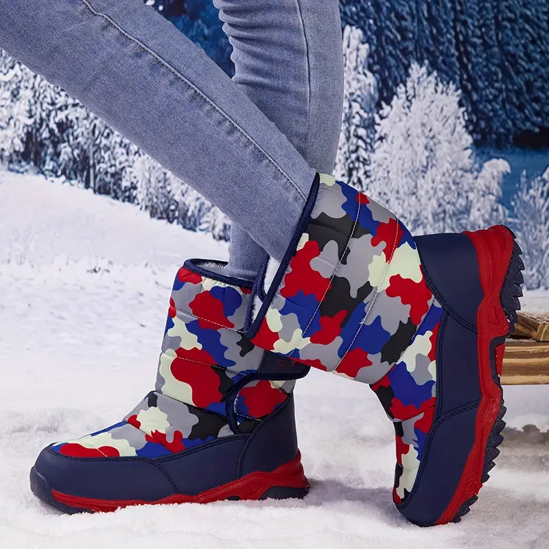 Klethorin | Damen Fashion Camo Schneestiefel - Warm, dickes Plüschfutter mit runder Zehe