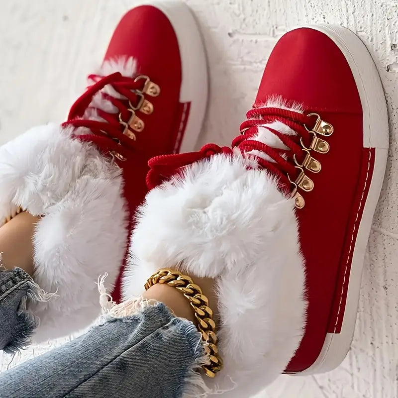 Reigetha | Mit Pelz gefütterte Schneestiefel - Solid Red Fashion Ankle High Footwear