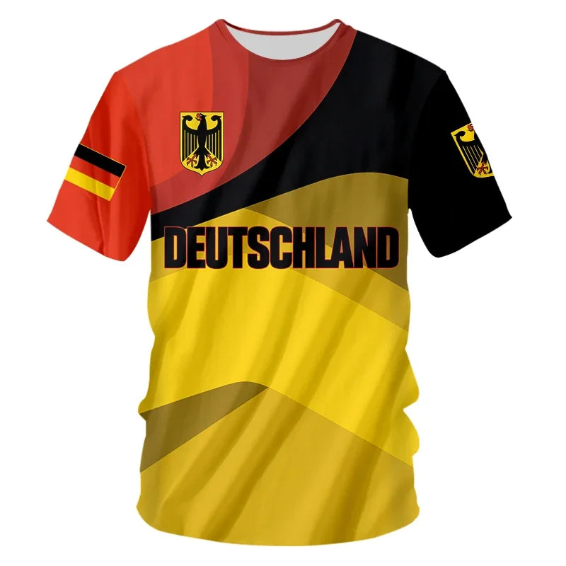 Pol | Herren T-Shirts Deutschland Flagge Muster 3D Druck Deutschland Euro 2024 Fußball-Shirt