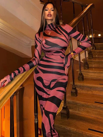 Amair | Sexy Leopard-Maxikleid mit hohem Bund