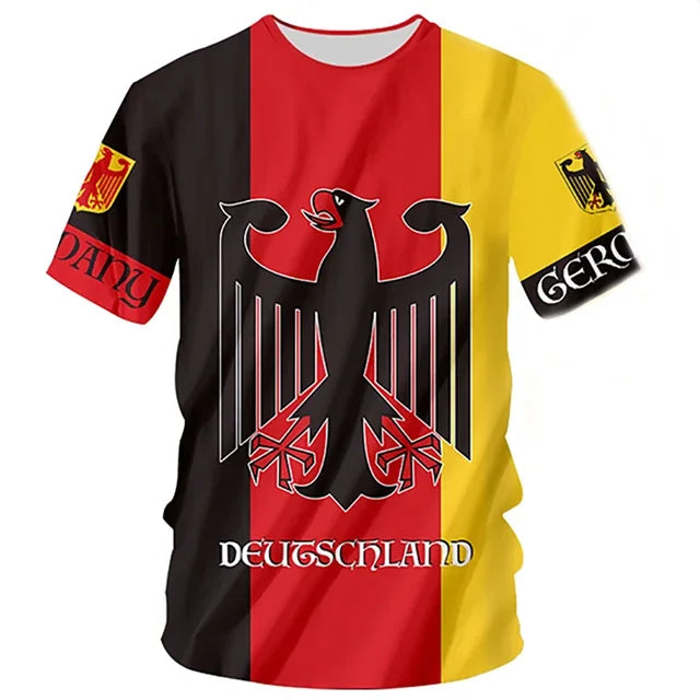 Pol | Herren T-Shirts Deutschland Flagge Muster 3D Druck Deutschland Euro 2024 Fußball-Shirt