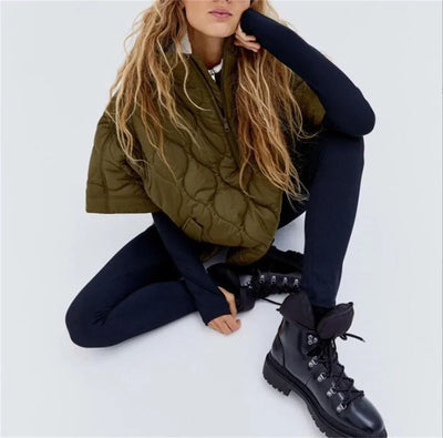 Samina™ | Damen Army Grüne Wattierte Parka Jacke mit Reißverschluss und Stehkragen – Kurzarm für den Winter