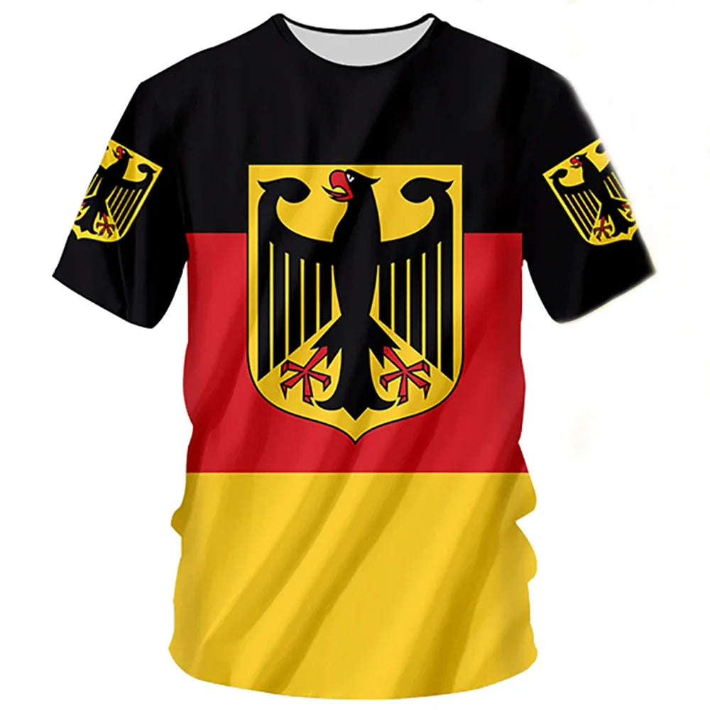 Pol | Herren T-Shirts Deutschland Flagge Muster 3D Druck Deutschland Euro 2024 Fußball-Shirt