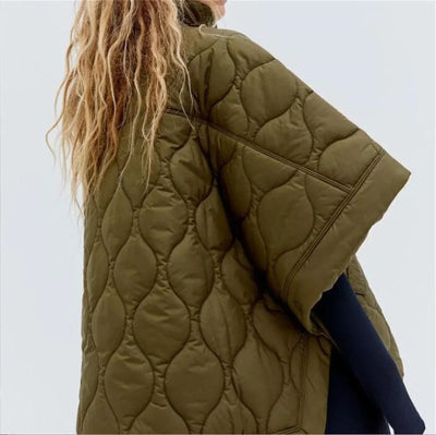 Samina™ | Damen Army Grüne Wattierte Parka Jacke mit Reißverschluss und Stehkragen – Kurzarm für den Winter