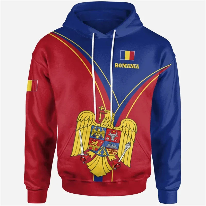 Rome | Unisex-Kapuzenpullover mit Flaggenaufdruck Street-Hiphop-Muster Deutschland-Fußball-EM 2024