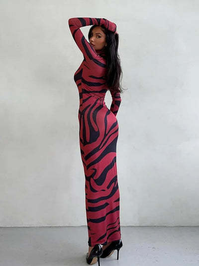 Amair | Sexy Leopard-Maxikleid mit hohem Bund
