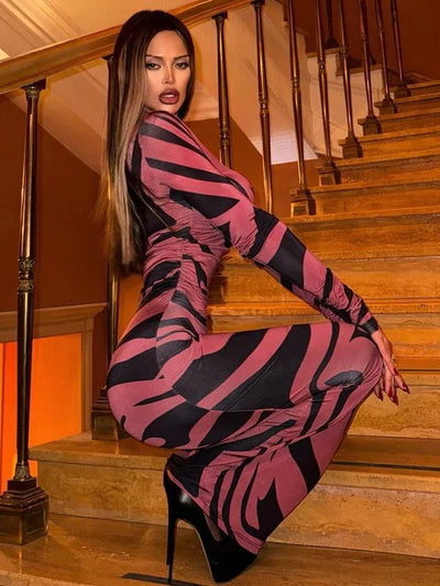Amair | Sexy Leopard-Maxikleid mit hohem Bund