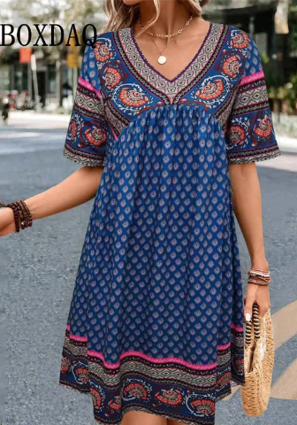 Emily – boho-kleid mit retro-ethno-print