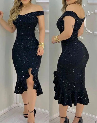 Sophia – schulterfreies, glänzendes cocktailkleid