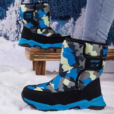 Klethorin | Damen Fashion Camo Schneestiefel - Warm, dickes Plüschfutter mit runder Zehe