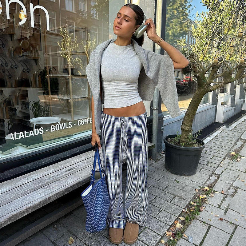 Majken | Damen Streifenhose Mit Weitem Bein Und Kordelzug