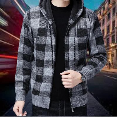 Ubaldo | Hochwertige Strickjacke mit karierter Kapuze für Herren