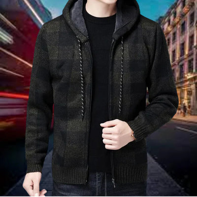 Ubaldo | Hochwertige Strickjacke mit karierter Kapuze für Herren