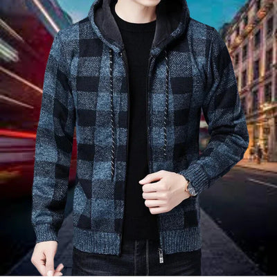 Ubaldo | Hochwertige Strickjacke mit karierter Kapuze für Herren