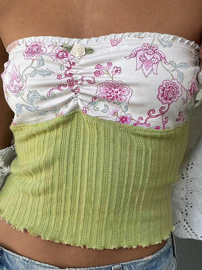 Süßes Florales Gestricktes Bandeau Top mit Patchwork