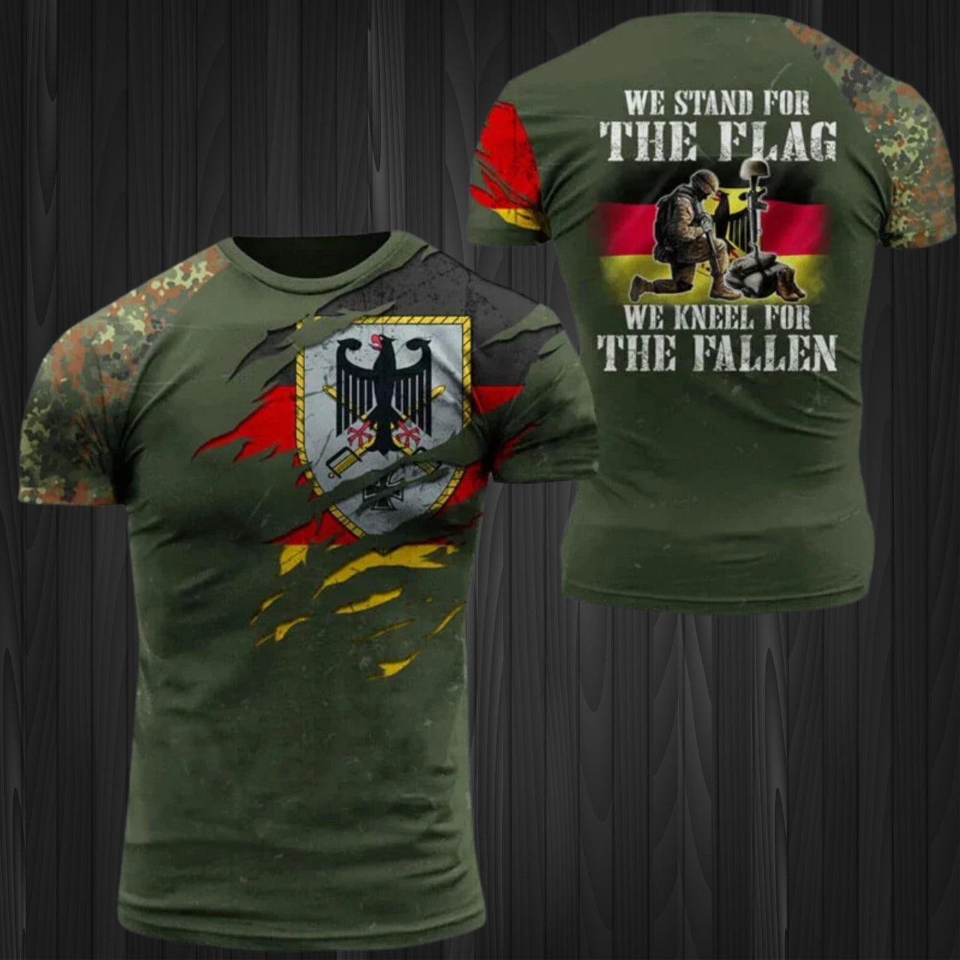 Shin | Fußballtrikot für Herren mit Deutschlandflagge und 3D-Druck im Militärstil, Deutschland EM 2024