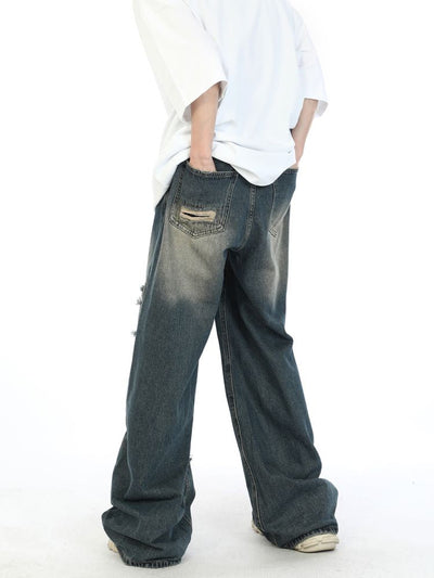 2000s Zerrissene Baggy Jeans mit Fake Loch Unisex