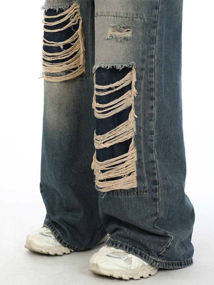 2000s Zerrissene Baggy Jeans mit Fake Loch Unisex