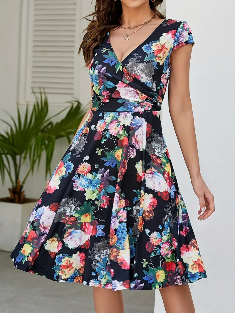 Kai | Blumen Print Kurzärmeliges Damen Kleid