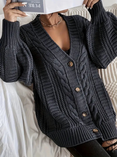 Livanenie | Lässiger Zopfmuster-Cardigan, gemütlicher Button-Up für Lagenlook