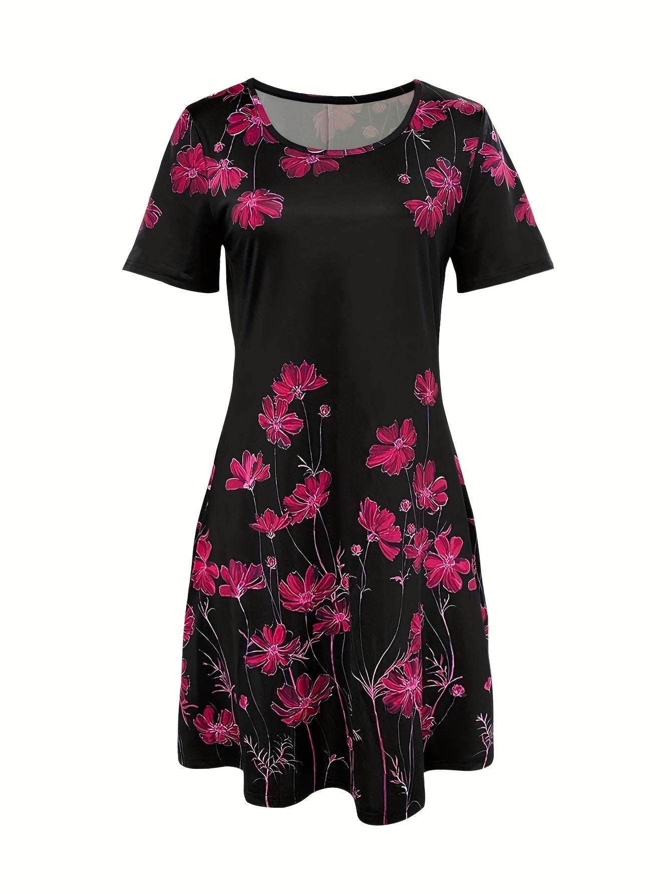 Holdena | Blumen Druck Damen Kleid | Schwarz