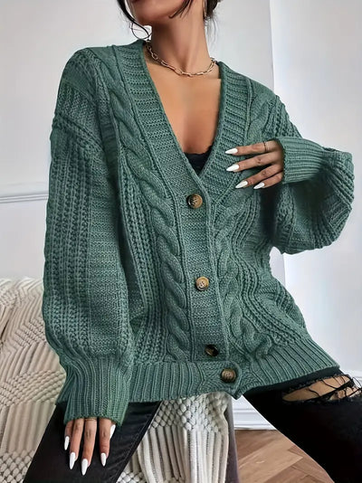 Livanenie | Lässiger Zopfmuster-Cardigan, gemütlicher Button-Up für Lagenlook